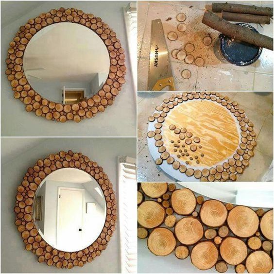 miroir rondelles de bois 